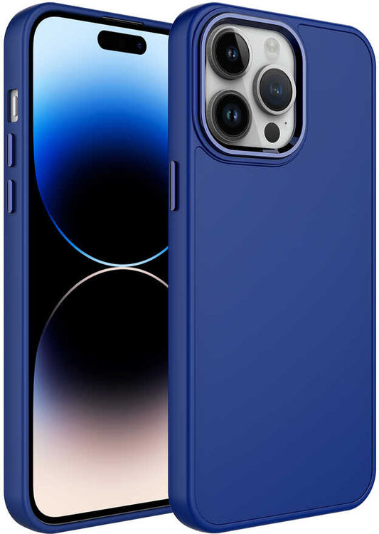 Apple iPhone 13 Pro Max Kılıf Metal Çerçeve ve Buton Tasarımlı Silikon Mnc Luna Kapak-Lacivert