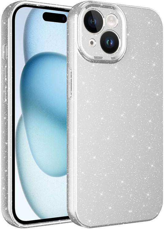 Apple iPhone 15 Plus Kılıf Kamera Korumalı Simli Lüks Mnc Koton Kapak-Gümüş
