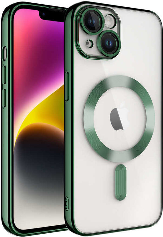 Apple iPhone 14 Plus Kılıf Kamera Korumalı Magsafe Wireless Şarj Özellikli Mnc Demre Kapak-Koyu Yeşil