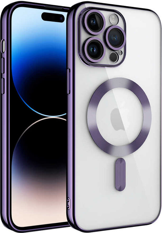 Apple iPhone 14 Pro Max Kılıf Kamera Korumalı Magsafe Wireless Şarj Özellikli Mnc Demre Kapak-Derin Mor