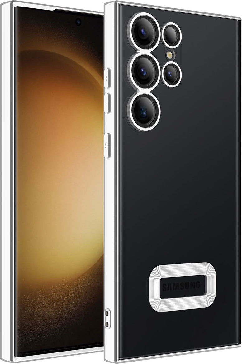 Galaxy S23 Ultra Kılıf Kamera Korumalı Logo Gösteren Mnc Omega Kapak-Gümüş