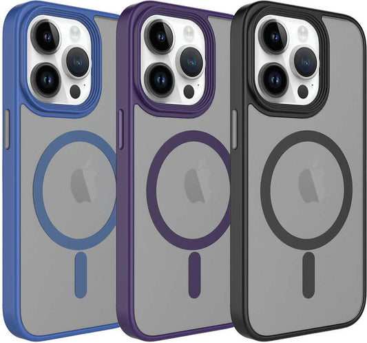Apple iPhone 12 Pro Kılıf Mat Arka Yüzey Wireless Şarj Özellikli Mnc Flet Magsafe Kapak-Siyah