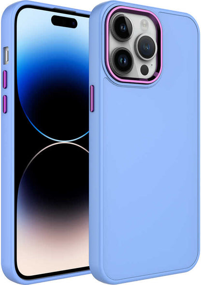 Apple iPhone 14 Pro Kılıf Metal Çerçeve ve Buton Tasarımlı Silikon Mnc Luna Kapak-Lila