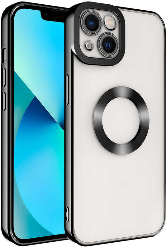 Apple iPhone 14 Plus Kılıf Kamera Korumalı Logo Gösteren Mnc Omega Kapak-Siyah