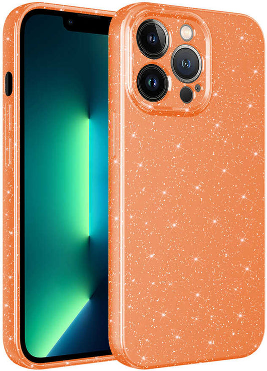 Apple iPhone 12 Pro Kılıf Kamera Korumalı Simli Lüks Mnc Koton Kapak-Turuncu