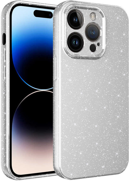 Apple iPhone 14 Pro Max Kılıf Kamera Korumalı Simli Lüks Mnc Koton Kapak-Beyaz