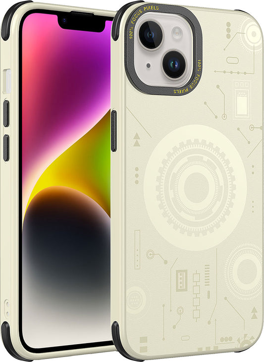 Apple iPhone 14 Plus Kılıf Mnc Wireless Şarj Özellikli Desenli Hot Kapak-Gold