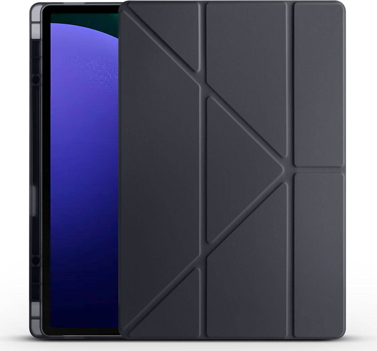 Galaxy Tab S9 Ultra Kılıf  Uyumlu Mnc Tri Folding Kalem Bölmeli Standlı Kılıf-Siyah