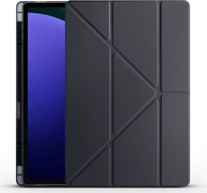Galaxy Tab S9 Ultra Kılıf  Uyumlu Mnc Tri Folding Kalem Bölmeli Standlı Kılıf-Siyah