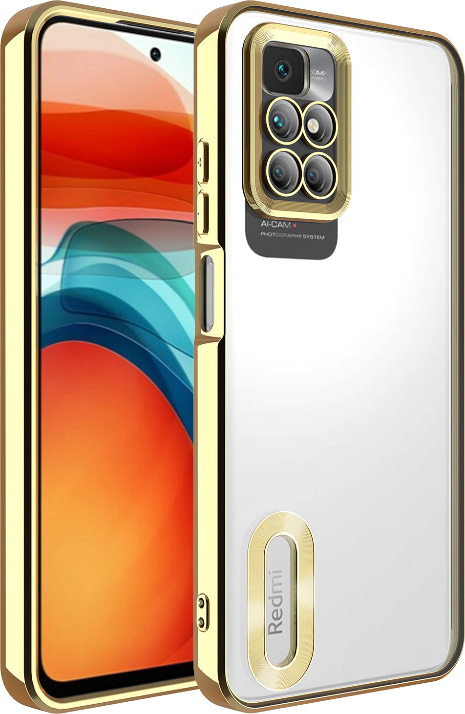 Xiaomi Redmi 10 Kılıf Kamera Korumalı Logo Gösteren Mnc Omega Kapak-Gold