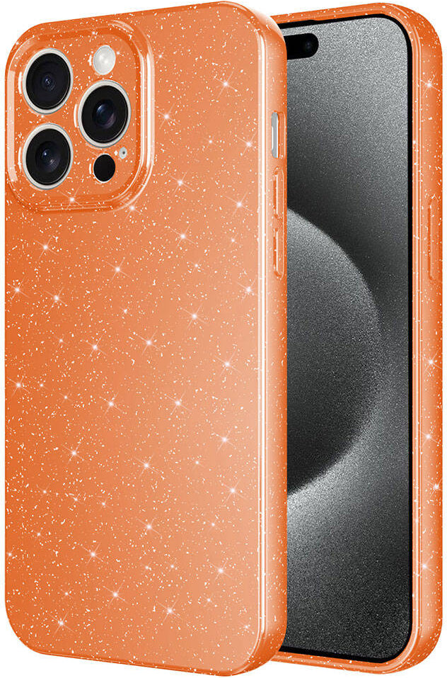 Apple iPhone 15 Pro Max Kılıf Kamera Korumalı Simli Lüks Mnc Koton Kapak-Turuncu