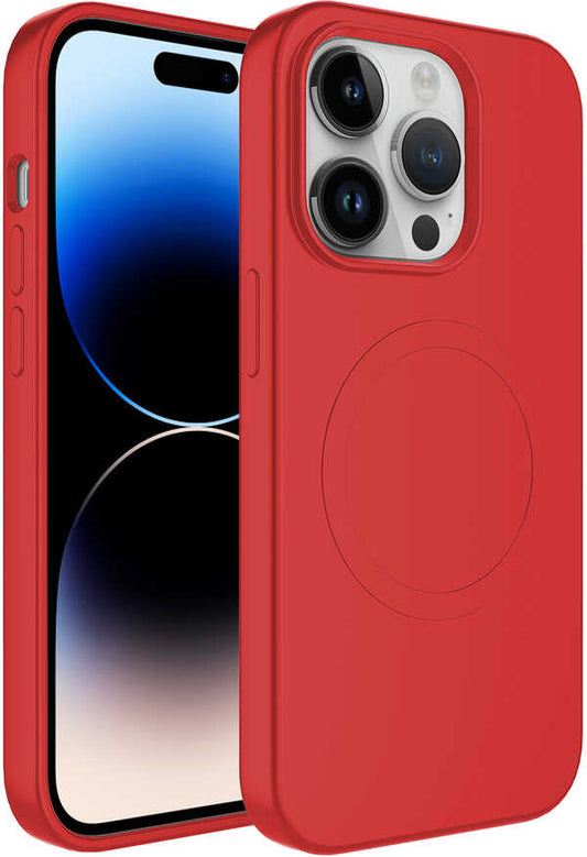 Apple iPhone 11 Pro Max Kılıf Magsafe Wireless Şarj Özellikli Pastel Renk Silikon Mnc Plas Kapak-Kırmızı