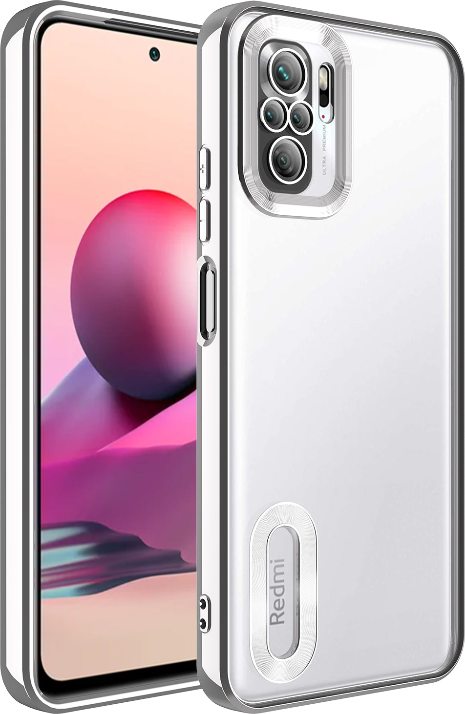 Xiaomi Redmi Note 10 Kılıf Kamera Korumalı Logo Gösteren Mnc Omega Kapak-Gümüş