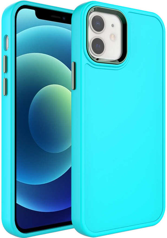 Apple iPhone 11 Kılıf Metal Çerçeve ve Buton Tasarımlı Sert Mnc Botox Kapak-Turkuaz