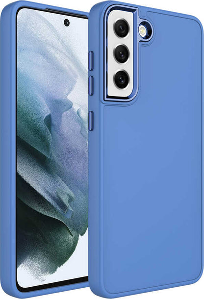 Galaxy S21 Fe Kılıf Metal Çerçeve ve Buton Tasarımlı Silikon Mnc Luna Kapak-Lavendery Gray