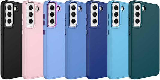 Galaxy S21 Fe Kılıf Metal Çerçeve ve Buton Tasarımlı Silikon Mnc Luna Kapak-Lavendery Gray