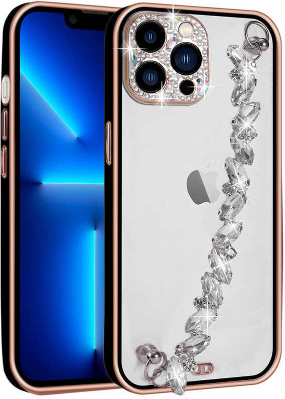 iPhone 12 Pro Kılıf Taş Süslemeli Kamera Korumalı El Tutamaçlı Mnc Blazer Kapak-Siyah