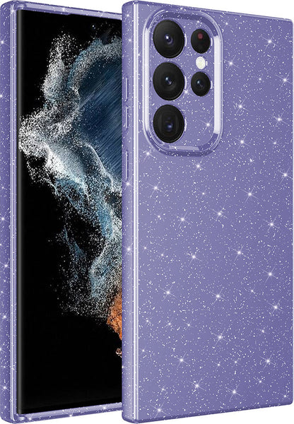 Galaxy S22 Ultra Kılıf Kamera Korumalı Simli Lüks Mnc Koton Kapak-Mor