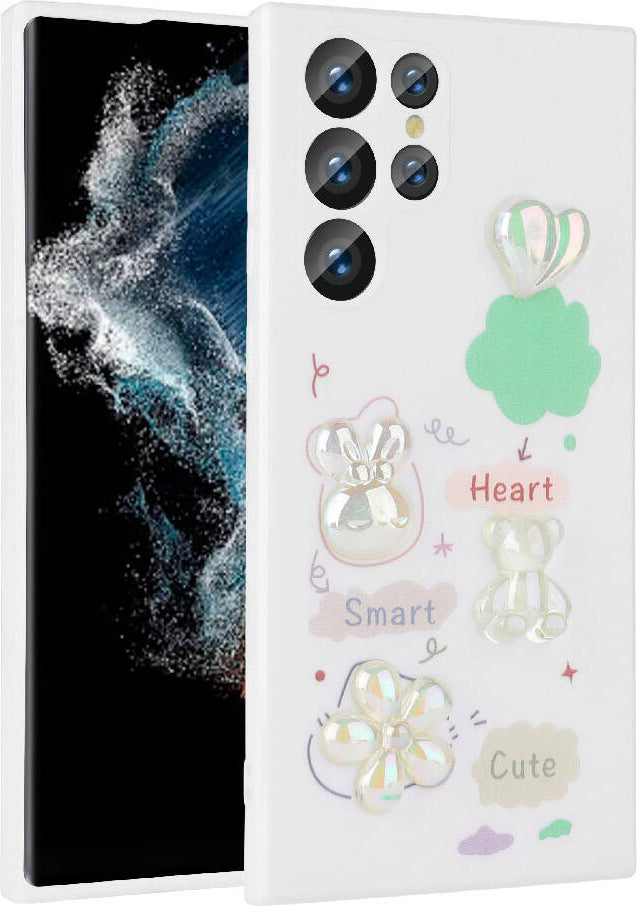 Galaxy S22 Ultra Kılıf Kabartma Figürlü Parlak Mnc Toys Silikon Kapak-Beyaz
