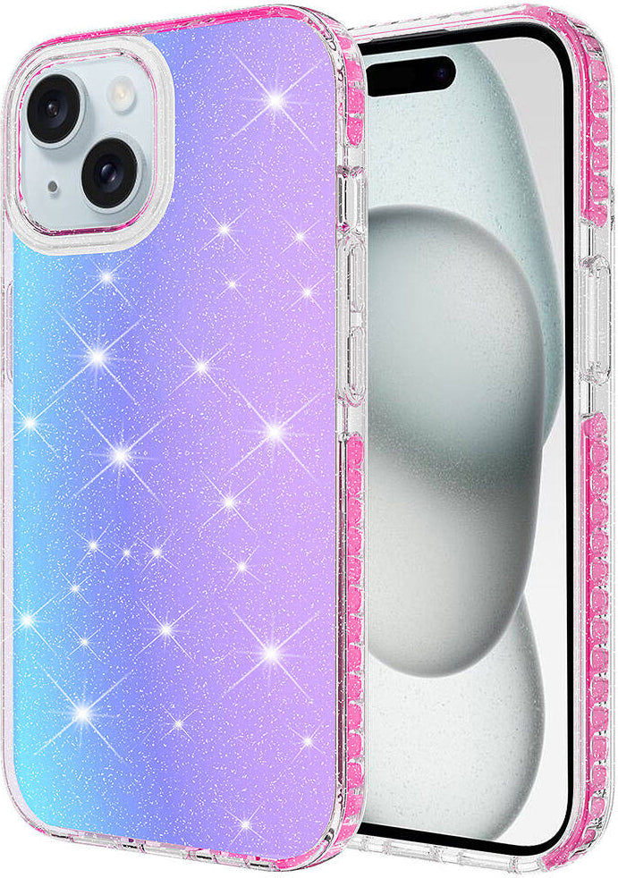 Apple iPhone 15 Kılıf Parlak Renk Geçişli Mnc Velle Kapak-Pembe Koyu