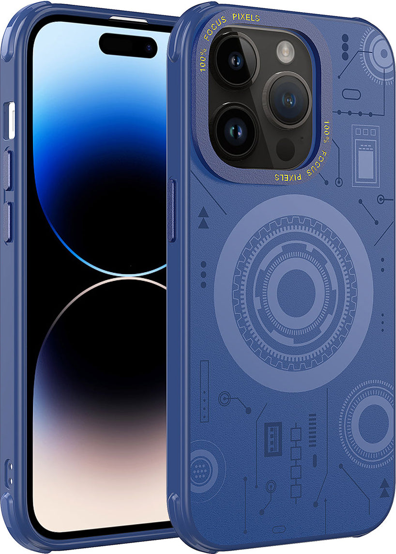 Apple iPhone 14 Pro Kılıf Mnc Wireless Şarj Özellikli Desenli Hot Kapak-Lacivert