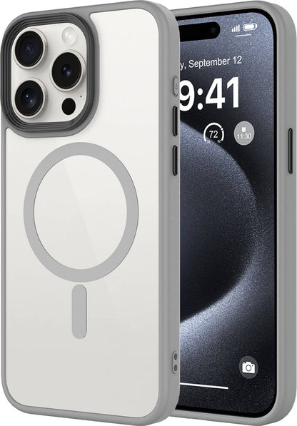 Apple iPhone 15 Pro Kılıf Mat Arka Yüzey Wireless Şarj Özellikli Mnc Flet Magsafe Kapak-Titanyum