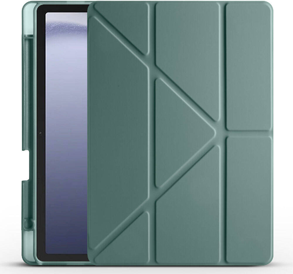 Galaxy Tab A9 Kılıf Uyumlu Mnc Tri Folding Kalem Bölmeli Standlı Kılıf-Koyu Yeşil