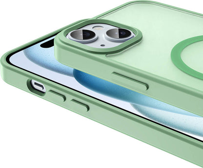 Apple iPhone 15 Plus Kılıf Magsafe Şarj Özellikli Mat Arka Yüzey Mnc Sio Kapak-Açık Yeşil