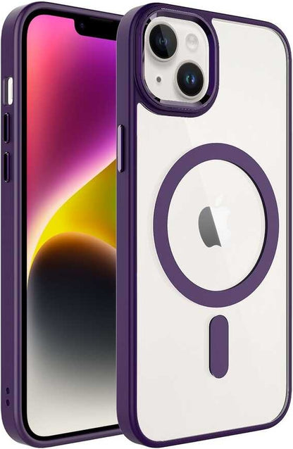Apple iPhone 14 Plus Kılıf Wireless Şarj Özellikli Mnc Krom Magsafe Silikon Kapak-Derin Mor