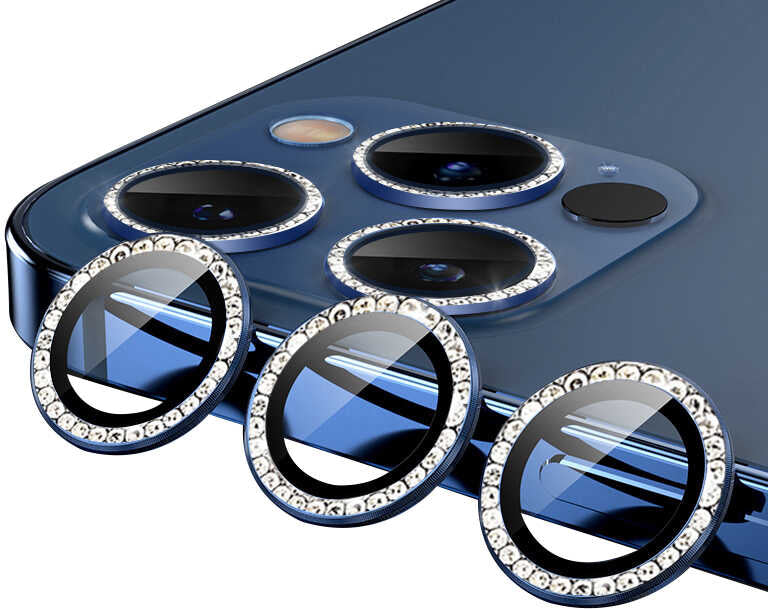 iPhone 12 Pro Max Uyumlu Mnc Cl-06 Kamera Lens Koruyucu-Mavi