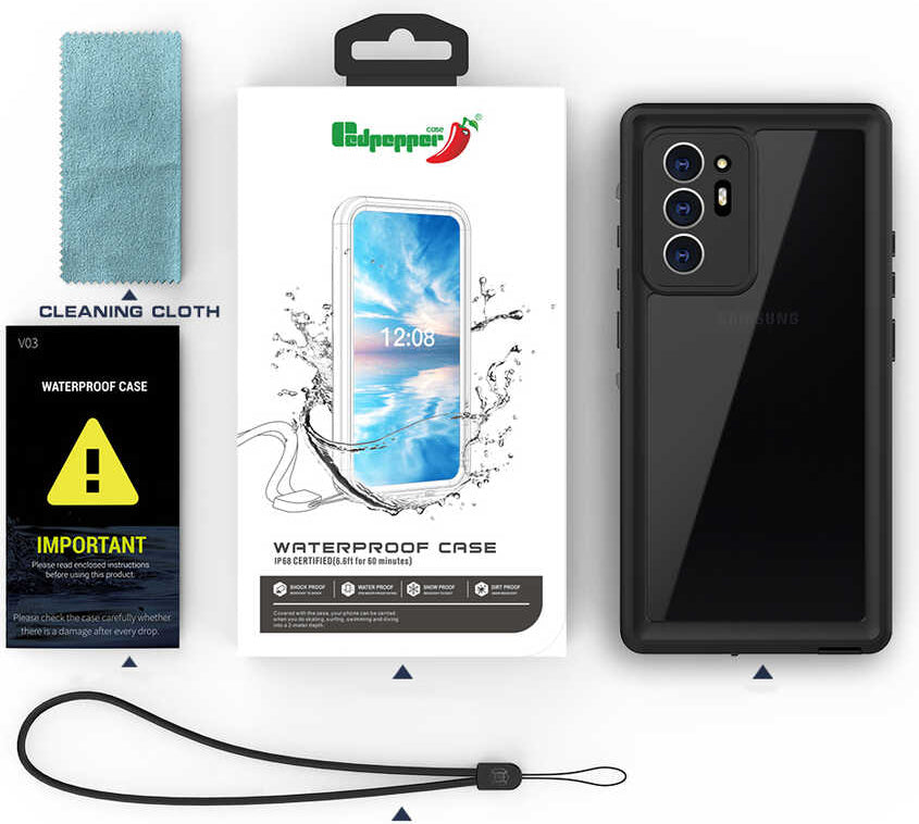 Galaxy Note 20 Ultra Kılıf 1-1 Su Geçirmez Kılıf-Siyah