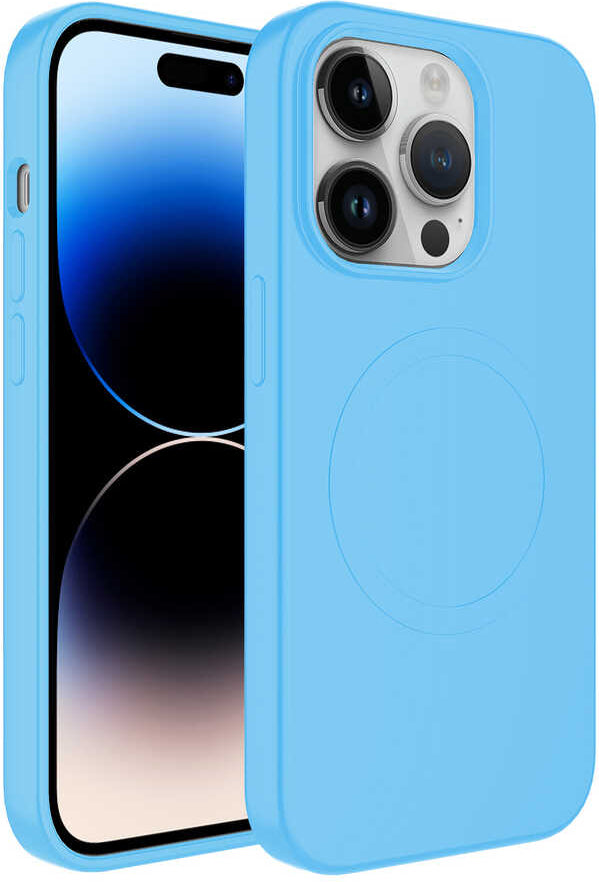 Apple iPhone 13 Pro Kılıf Magsafe Wireless Şarj Özellikli Pastel Renk Silikon Mnc Plas Kapak-Mavi Açık