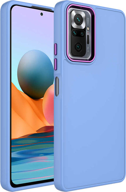 Xiaomi Redmi Note 10 Pro Kılıf Metal Çerçeve ve Buton Tasarımlı Silikon Mnc Luna Kapak-Lila