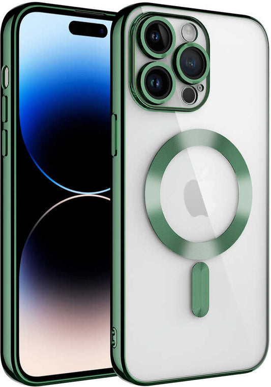 Apple iPhone 14 Pro Kılıf Kamera Korumalı Magsafe Wireless Şarj Özellikli Mnc Demre Kapak-Koyu Yeşil