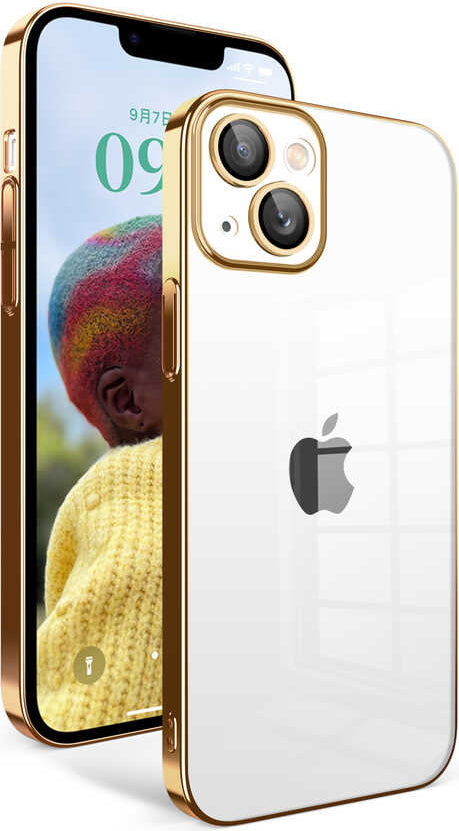 Apple iPhone 14 Kılıf Kamera Korumalı Renkli Çerçeveli Mnc Garaj Kapak-Gold