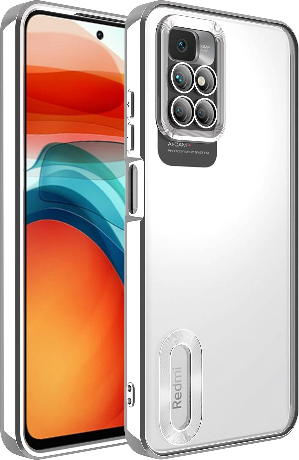 Xiaomi Redmi 10 Kılıf Kamera Korumalı Logo Gösteren Mnc Omega Kapak-Gümüş