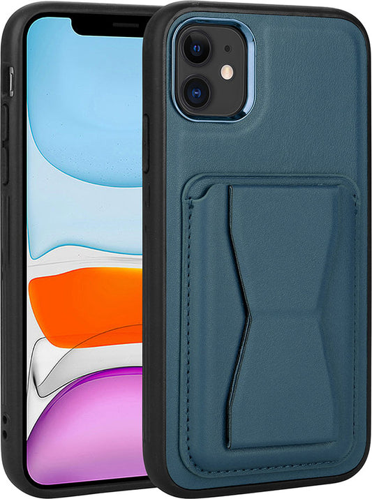 Apple iPhone 11 Kılıf Kartlıklı Standlı pu Deri Mnc Memo Kapak-Lacivert