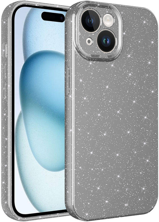 Apple iPhone 15 Kılıf Kamera Korumalı Simli Lüks Mnc Koton Kapak-Gri
