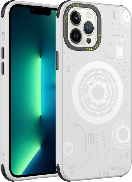 Apple iPhone 12 Pro Max Kılıf Mnc Wireless Şarj Özellikli Desenli Hot Kapak-Beyaz