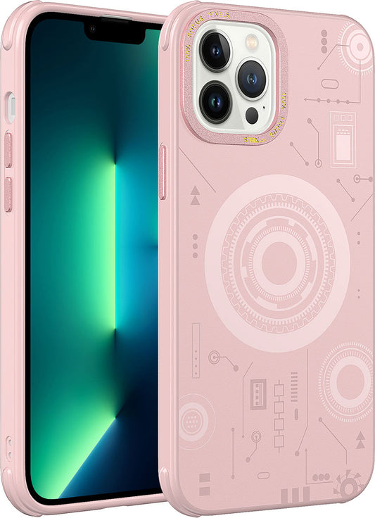 Apple iPhone 12 Pro Max Kılıf Mnc Wireless Şarj Özellikli Desenli Hot Kapak-Rose Gold