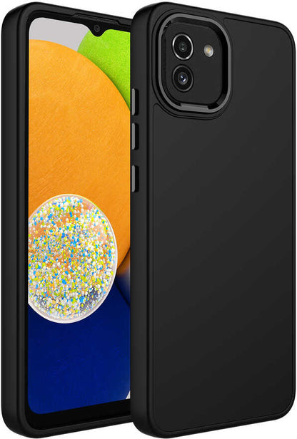 Galaxy A03 Kılıf Metal Çerçeve ve Buton Tasarımlı Silikon Mnc Luna Kapak-Siyah
