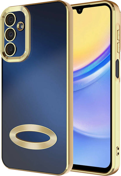 Galaxy A25 Kılıf Kamera Korumalı Logo Gösteren Mnc Omega Kapak-Gold