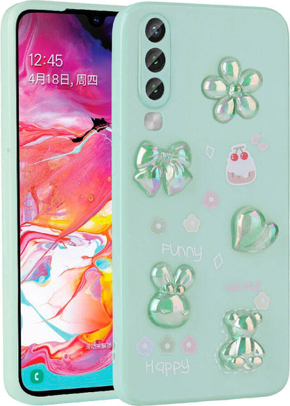 Galaxy A70 Kılıf Kabartma Figürlü Parlak Mnc Toys Silikon Kapak-Açık Yeşil
