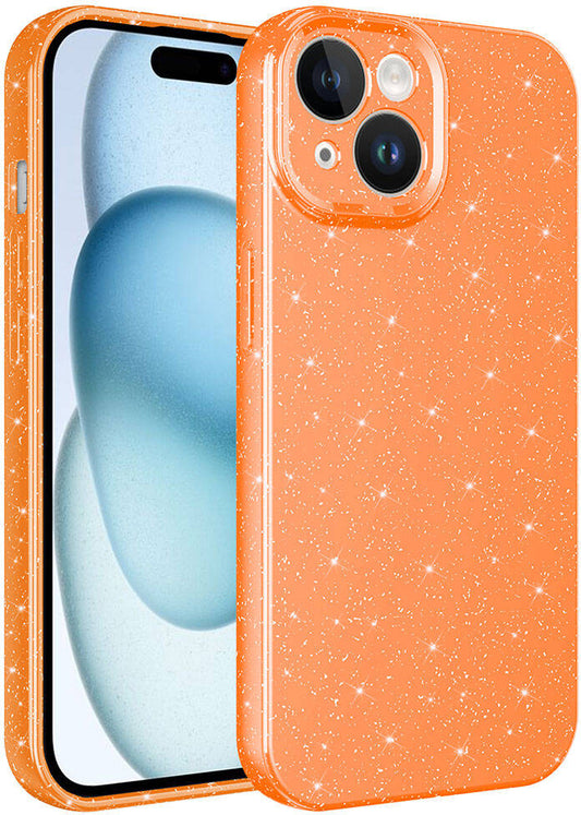 Apple iPhone 15 Kılıf Kamera Korumalı Simli Lüks Mnc Koton Kapak-Turuncu