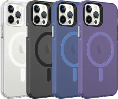 Apple iPhone 12 Pro Kılıf Mnc Magsafe Şarj Özellikli Buzlu Transparan C-Pro Sert Kapak-Derin Mor