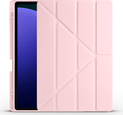 Galaxy Tab S9 Plus Kılıf  Uyumlu Mnc Tri Folding Kalem Bölmeli Standlı Kılıf-Rose Gold