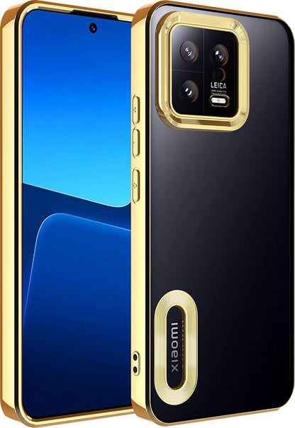 Xiaomi Mi 13 Kılıf Kamera Korumalı Logo Gösteren Mnc Omega Kapak-Gold