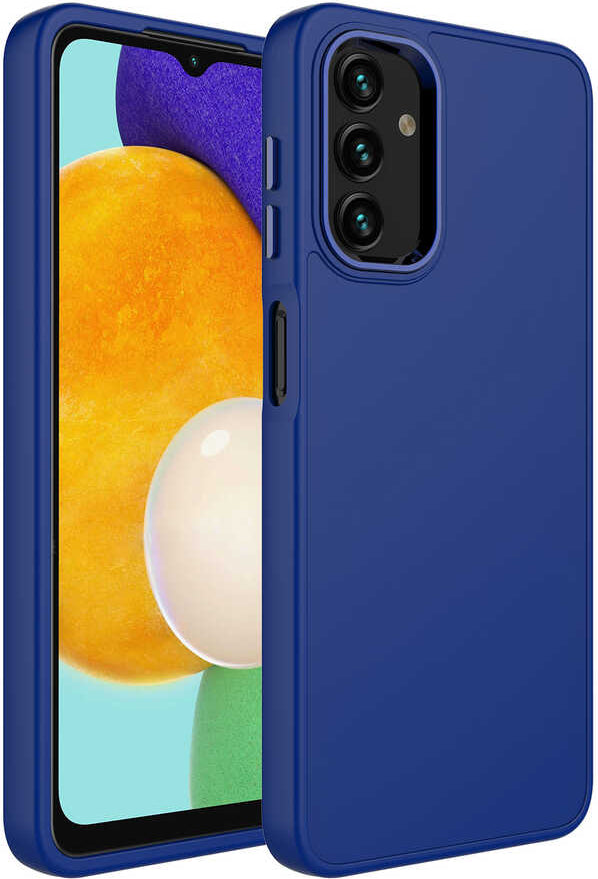 Galaxy A13 4g Kılıf Metal Çerçeve ve Buton Tasarımlı Silikon Mnc Luna Kapak-Lacivert
