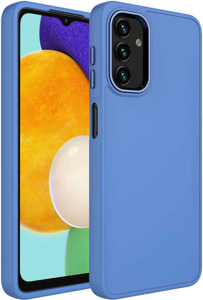 Galaxy A13 4g Kılıf Metal Çerçeve ve Buton Tasarımlı Silikon Mnc Luna Kapak-Lavendery Gray