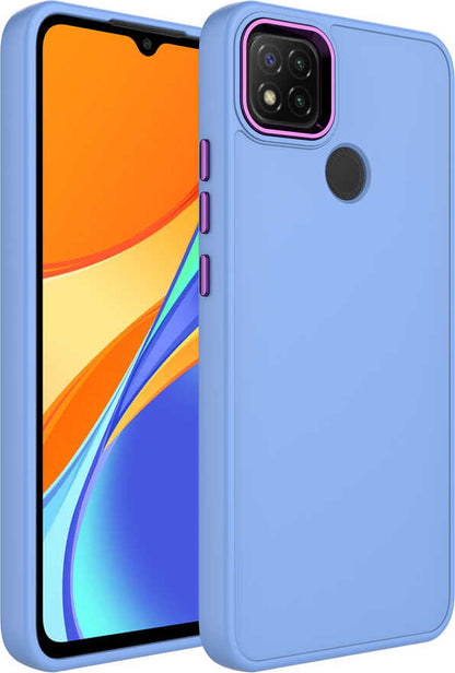 Xiaomi Redmi 10A Kılıf Metal Çerçeve ve Buton Tasarımlı Silikon Mnc Luna Kapak-Lila